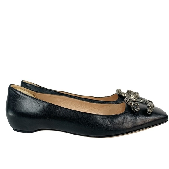Gucci Dionysus EU 36.5 US 6.5 Black Leathe Buckle Square Toe Tiger Ballet Flats - Picture 13 of 16